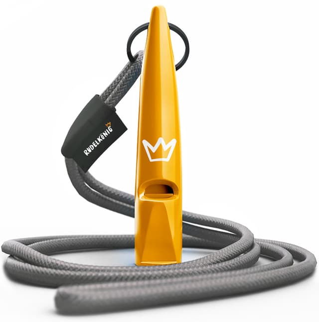 Rudelkönig Hundepfeife Rückruf - Professionelle Trainingspfeife mit genormter Frequenz und Pfeifenband - Pfeife Hund Rückruf Orange