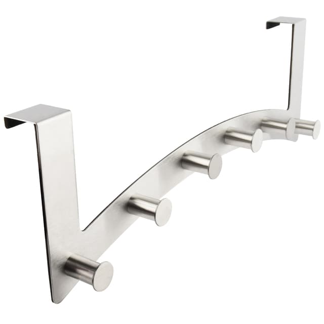 RICOO Türhaken zum Einhängen MH027S-6 Türgarderobe 6 Haken aus Stahl 1 Stück Kleiderhaken Tür ohne Bohren aus robustem Edelstahl 39x15x5,3 cm silber 1 Stück Türhaken