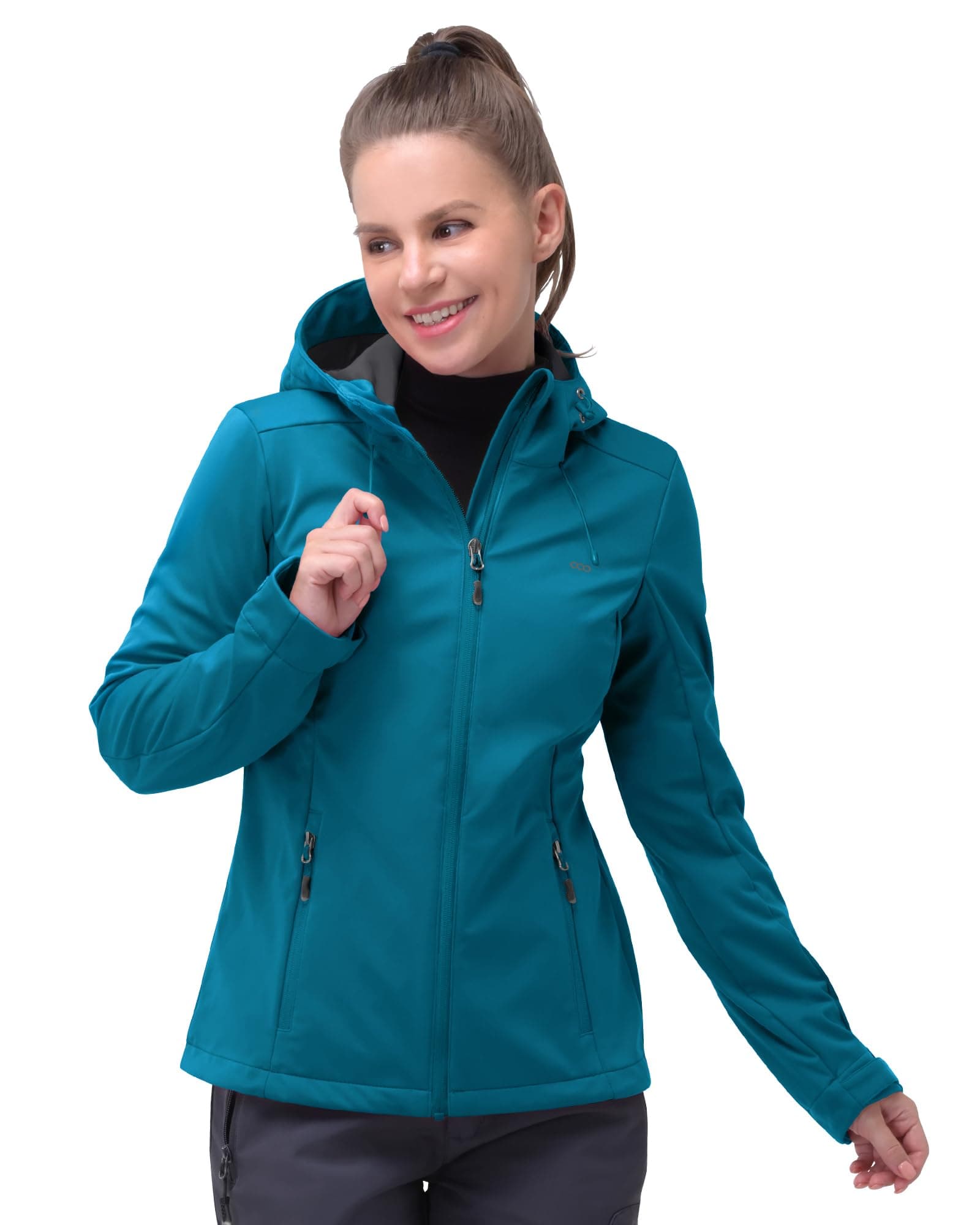 33,000ft Damen Softshelljacke Wasserdichte Winddichte Funktionsjacke Atmungsaktive Übergangsjacke Leichte Fahhradjacke mit Kapuze Windbreaker zum Laufen, Radfahren, Wandern 48 Dodge Blau