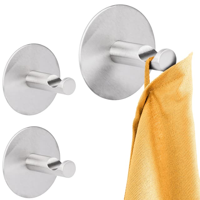 RICOO Klebehaken selbstklebend extra stark Handtuchhaken 3-er Set Wandhaken zum Kleben MH016-3 Handtuchhalter ohne Bohren Küche Badezimmer Kleiderhaken Edelstahl silber 3 Stück