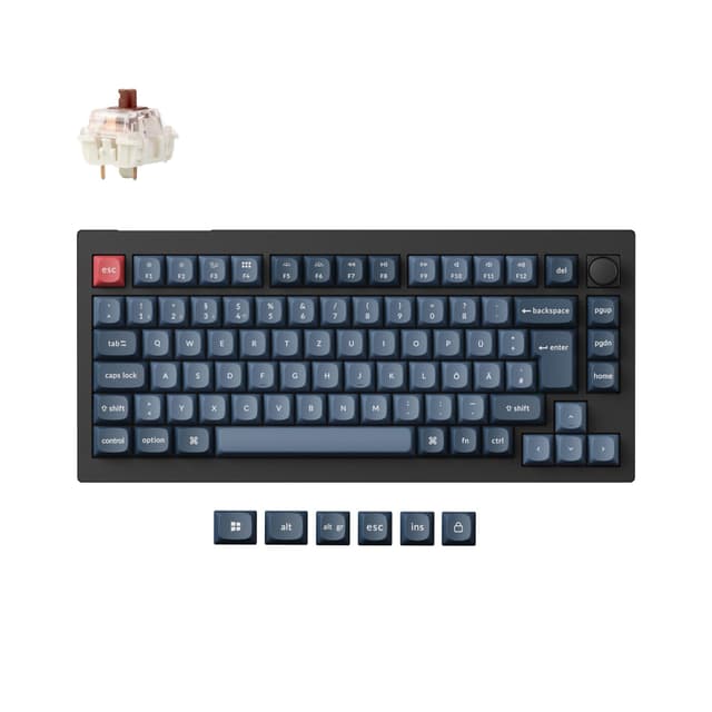 Keychron V1 Max Custom Wirless Mechanische Tastatur,2.4 GHz/Bluetooth/Kabelgebunden 3-Mode 82 Tasten RGB QMK/VIA Programmierbare Makros, Hot-Swap Gateron Brauner Schalter für Mac Windows Braun Switch