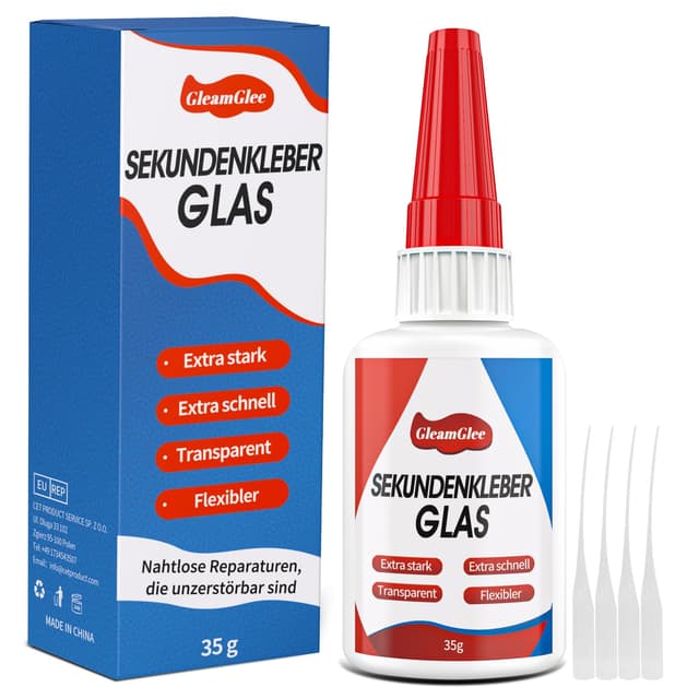 Sekundenkleber Glas 35g, extra stark Glaskleber transparent & wasserfest & hitzebeständig, Kleber für Glas, Acrylglas, Kunst, Kristall und mehr Sekundenkleber Glas 35g Sekundenkleber Glas 35g