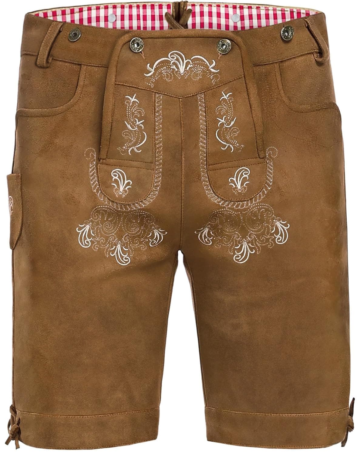AMZHOTER Lederhose Herren Tracht Oktoberfest Trachtenhose Trachtenlederhosen Kurz Lederhosen Mann Braun bayrische Trachten Hose Trachtenmode mit Hosenträger Hellbraun Dunkelbraun Hellbraun 54