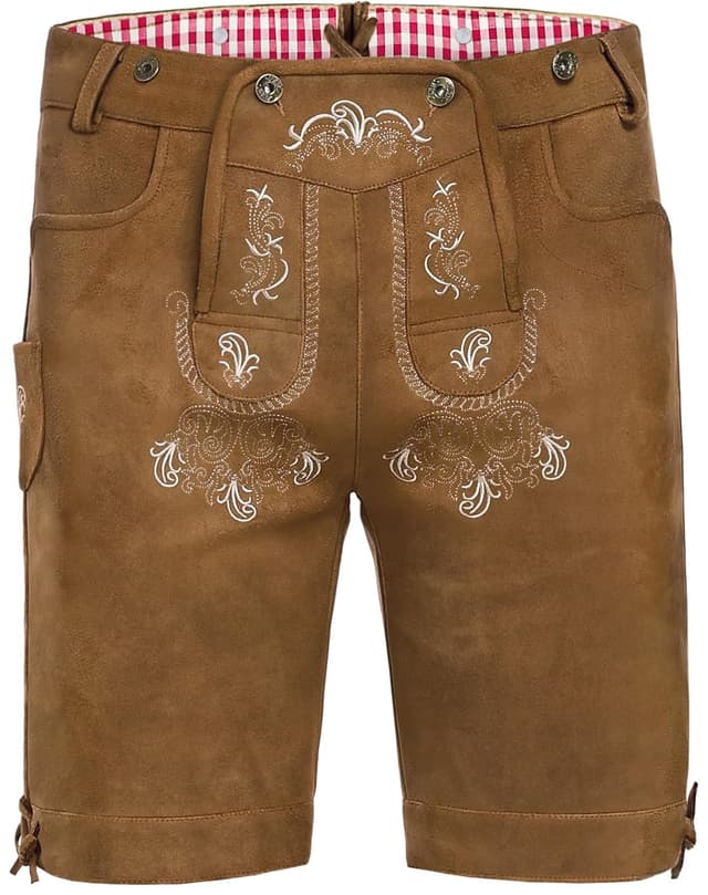 AMZHOTER Lederhose Herren Tracht Oktoberfest Trachtenhose Trachtenlederhosen Kurz Lederhosen Mann Braun bayrische Trachten Hose Trachtenmode mit Hosenträger Hellbraun Dunkelbraun Hellbraun 54