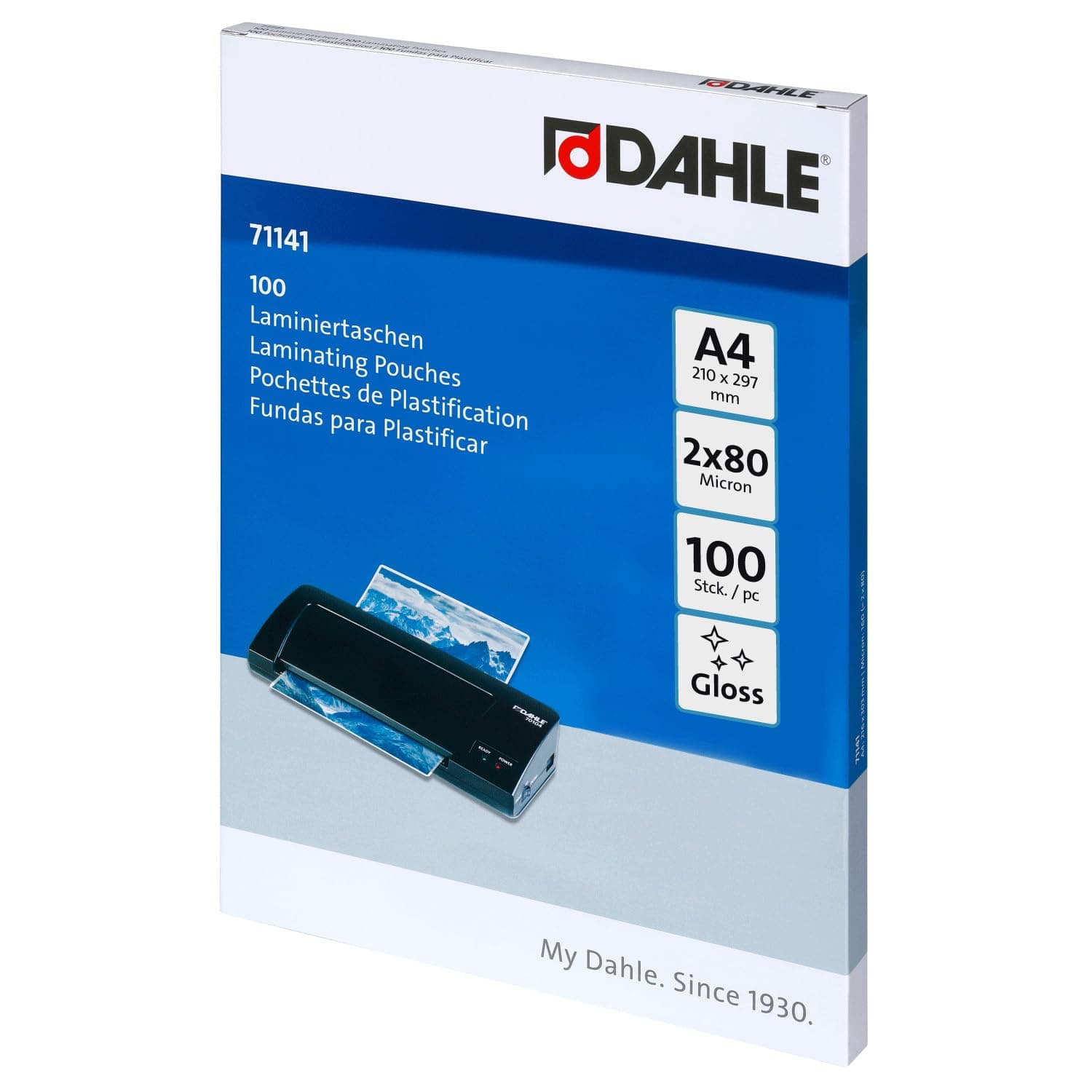 Dahle Laminierfolien A4, 160 Micron (2x80) - 100 Stück - Hochwertiger Schutz für wichtige Unterlagen und Fotos, Glänzend 80 Micron