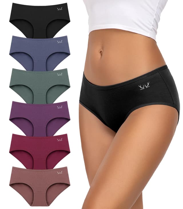 TANSTC Damen Unterhosen Baumwolle 6er-Pack Hipster Slips, Niedrige Taille & Stretch, Atmungsaktiv