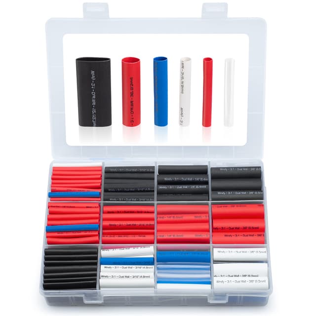 Wirefy Schrumpfschlauch Set mit Kleber - 3:1 Schrumpfverhältnis, Doppelwandiger Schrumpfschlauch Wasserdicht - Heat Shrink Tube Schwarz Rot Weiß Transparent Blau - 275 Stück Schwarz, Rot, Weiß, Transparent, Blau