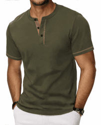 HMIYA Henley Kurzarm T-Shirts für Herren Sommerhemd Baumwolle Knopf Color-Blocking-Ärmeln T-Shirt für Männer