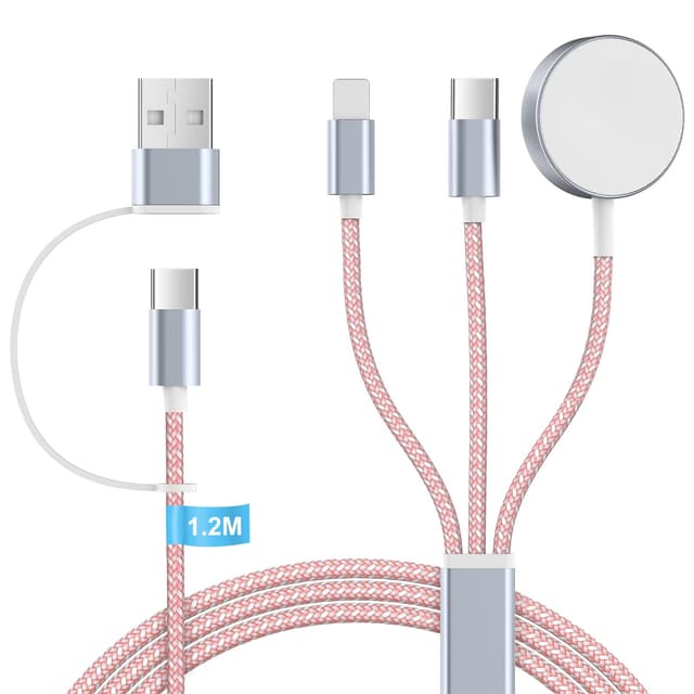 Ladekabel für Apple Watch und iphone Ladegerät - 3 in 2 Charging Kabel Ladestation für iWatch Serien, 120cm USB C SchnellLadekabel für iPhone 15/14/13/12/11/iPad/AirPods, (Rosa)