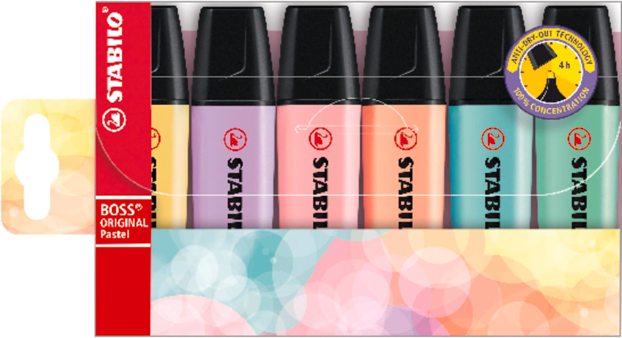 STABILO - Textmarker - BOSS ORIGINAL Pastel - 6er Pack - pudriges Gelb, cremige Pfirsichfarbe, rosiges Rouge, Schimmer von Lila, Hauch von Minzgrün, zartes Türkis 6 Pastellfarben 6er Pack