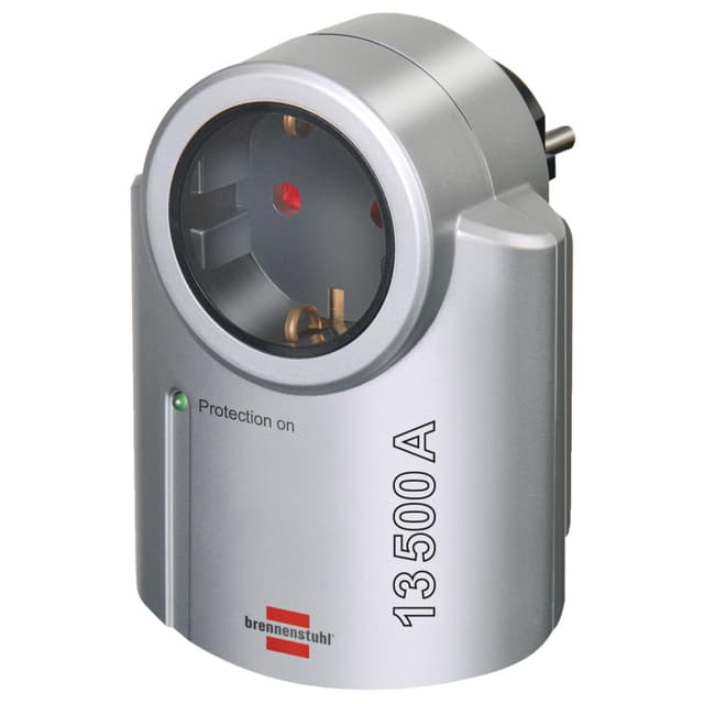 Brennenstuhl Primera-Line Steckdosenadapter mit Überspannungsschutz (Adapter als Blitzschutz für Elektrogeräte) silber,schwarz