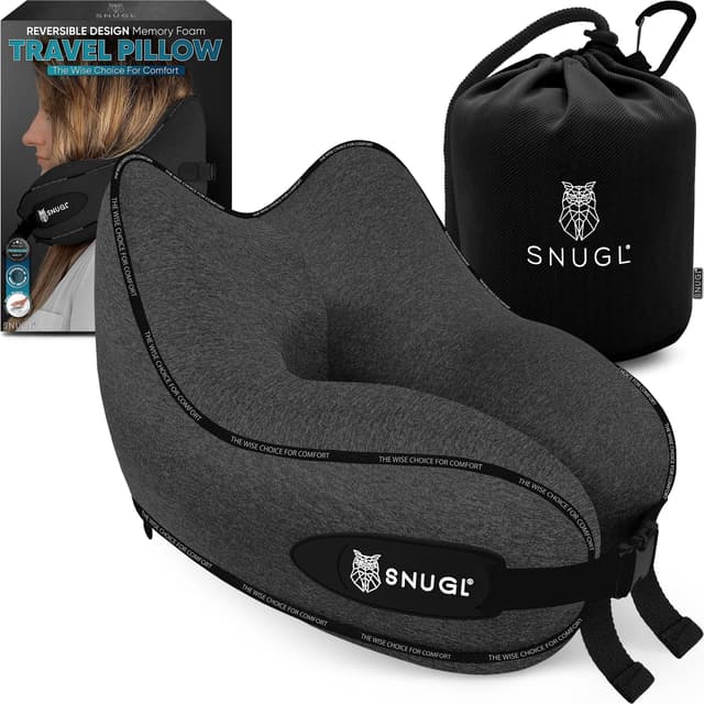 SNUGL Nackenkissen Memory Foam Waschbar & Verstellbar | Kuscheliges Nacken Reisekissen Für Flugzeug, Auto & Unterwegs | Reise-Kissen Nackenhörnchen, Neck Travel Pillow (Dunkelgrau, Erwachsener Normal) Erwachsener Normal Dunkelgrau