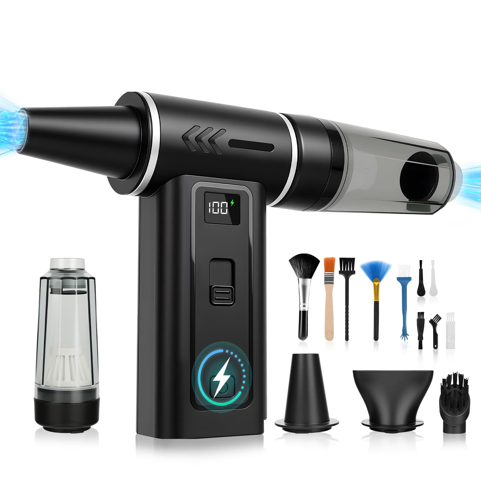 HERBYD 2-in-1 Elektrische Staubgebläse & Staubsauger 180000 U/min, 100-Stufen Air Duster - 8000mAh Akku Gebläse Druckluft mit Digital Display for PC, Keyboard, Home & Car Cleaning