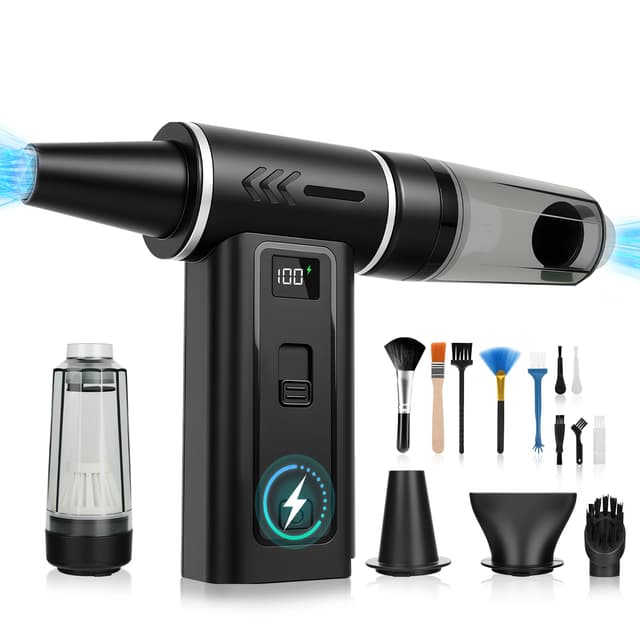 HERBYD 2-in-1 Elektrische Staubgebläse & Staubsauger 180000 U/min, 100-Stufen Air Duster - 8000mAh Akku Gebläse Druckluft mit Digital Display for PC, Keyboard, Home & Car Cleaning