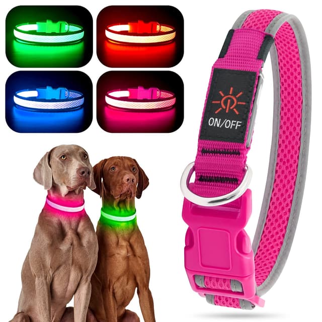 YFbrite Leuchtendes Hundehalsband, Wiederaufladbares LED-Hundehalsband, Blinkendes Hundehalsband, Verstellbares Reflektierendes Hundehalsband, Sicherheit Leuchtet in Der Nacht (Rosa, S) S Rosa