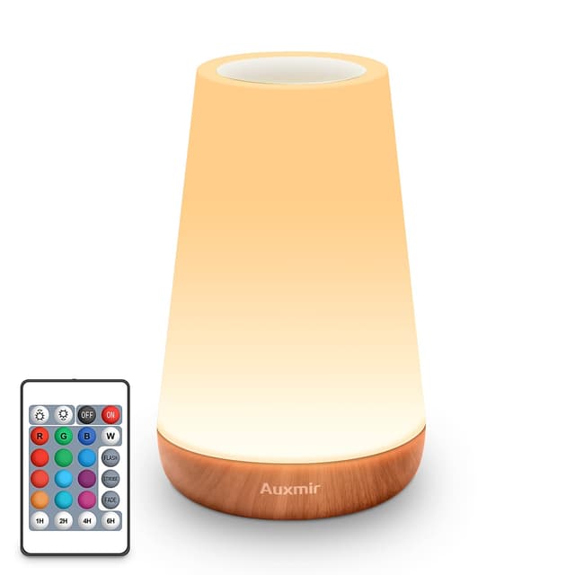 Auxmir Nachttischlampe 13 Farben 5 Modi, Nachtlicht Kinder mit Timing Funktion, LED Tischlampe USB Aufladbar Touch Dimmbar & Fernbedienung, Stilllicht Baby für Schlafzimmer Kinderzimmer, Hellbraun