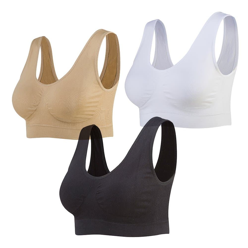 Lemef Damen Seamless Sport BH mit Merfarben Wohlfühl-BH M 1*weiß,1*schwarz,1*hautfarben