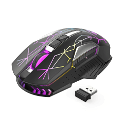 Kabellose Gaming-Maus, 2400 DPI, Seitentaste, USB Empfänger, Atmung RGB-Beleuchtung, 7 Tasten Lautloses Klicken, 2.4 GHz Wiederaufladbar Wireless Mouse, Gaming-Maus für Laptop, PC - Stern Schwarz Stern/Schwarz