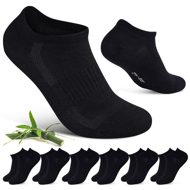 Cirorld Bambus Sneaker Socken Damen Herren 39-42 43-46,6 Paar Atmungsaktive Kurze Socken, antibakteriell und geruchshemmend Sportsocken,Feuchtigkeitsaufnahme und abgabe Laufsocken 43-46 Schwarz
