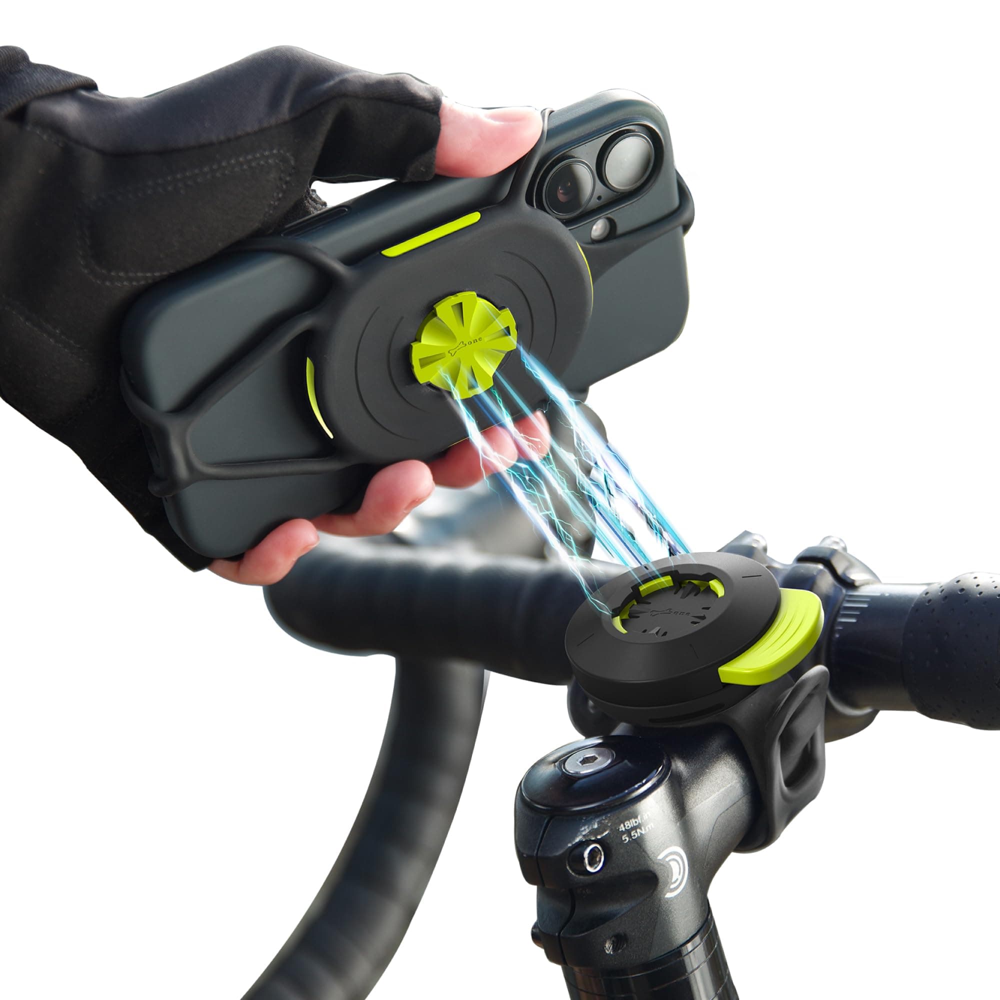 BONE Bike Tie Connect Kit 3 – Handyhalterung für Rennrad mit Schnellverschluss und 360° Drehung, Universal Vorbau-Halter für Smartphones 4,7"-7,2", kompatibel mit iPhone 16 Pro Max/Plus, 15 Pro Max Schwarz Bike Tie Connect Kit 3