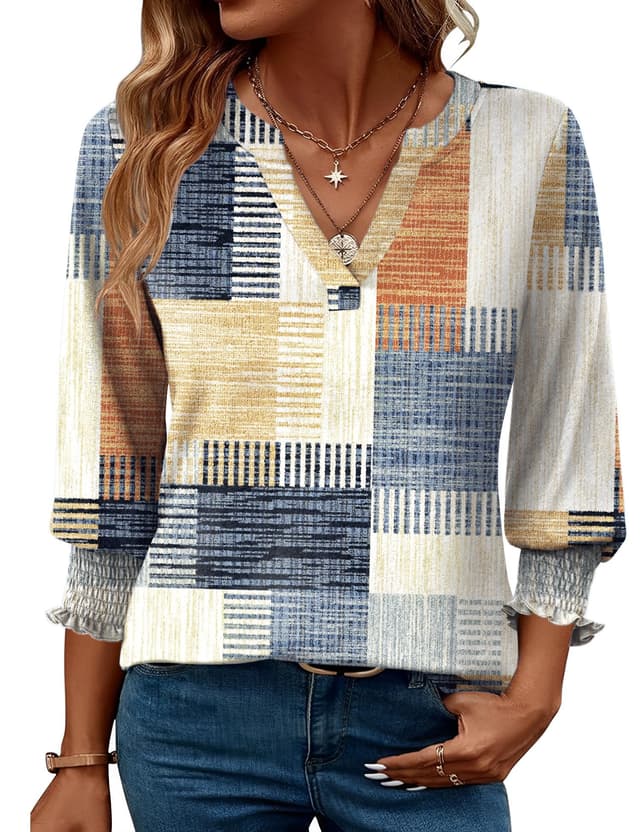 Rapbin Damen Bluse 3/4 arm langerm V-Ausschnitt Tunika Sommer Tops Locker Shirt Elegant Lässig Oberteil 2025