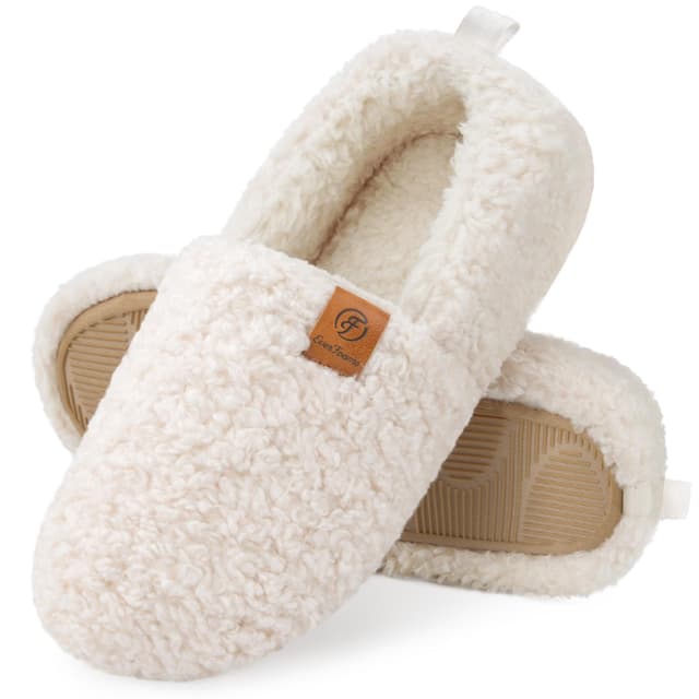 EverFoams Damen Warme Hausschuhe Kunstwolle Memory Foam Geschlossen Pantoffeln 42/43 EU Weiß
