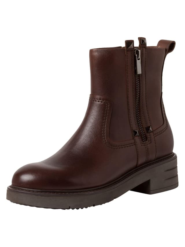 MARCO TOZZI Damen Stiefeletten mit Absatz aus Leder mit Reißverschluss 39 EU Cognac