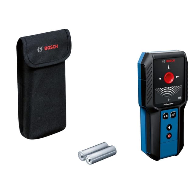 Bosch Professional Ortungsgerät GMS 120-27 (2xAA Batterien, max. Detektionstiefe Nicht-magnetisches Metall/magnetisches Metall/Spannungsführende Leitungen/Holz: 120/100/50/30 mm, Schutztasche) GMS 120-27 (Neu)