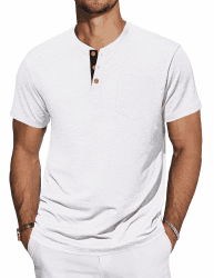 TARAINYA Henley T-Shirts Herren Baumwolle Shirt Kurzarm Sommer Einfarbig Basic Tee Männer mit Tasche M-4XL B Weiß L