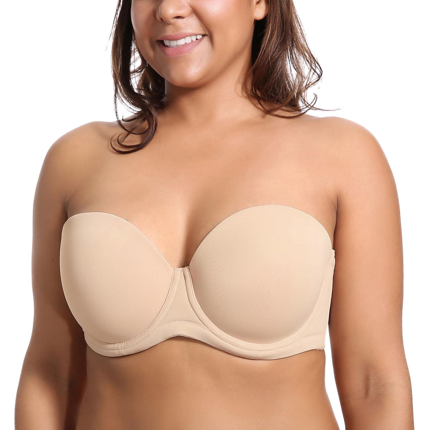 DELIMIRA Damen Trägerloser BH mit bügel Große Größen Seamless Dirndl BH mit Geformte Cups