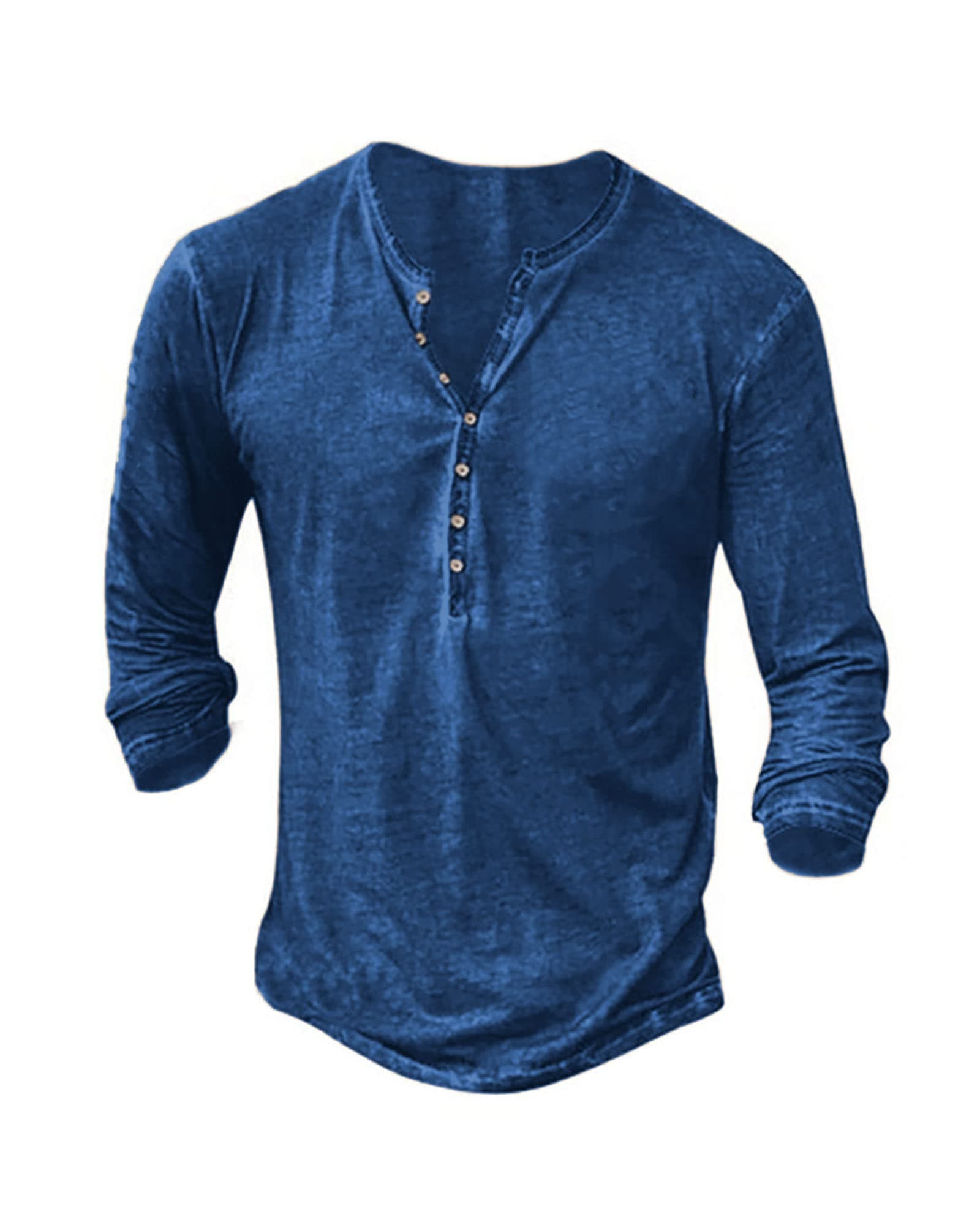 NEMXCE Hemd Herren Vintage Henley Shirt Kurzarm/Langarm T Shirt V Ausschnitt Slim Fit T-Shirt XXL A1 Blau