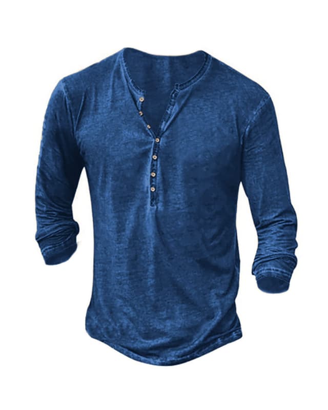 NEMXCE Hemd Herren Vintage Henley Shirt Kurzarm/Langarm T Shirt V Ausschnitt Slim Fit T-Shirt XXL A1 Blau