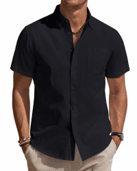 J.VER Leinenhemd Herren Kurzarm Hemd Sommer Freizeithemden Herren Casual Beach Shirts Regular Fit Männer Leinen Hemd Button Down Basic Men Shirts mit Brusttasche