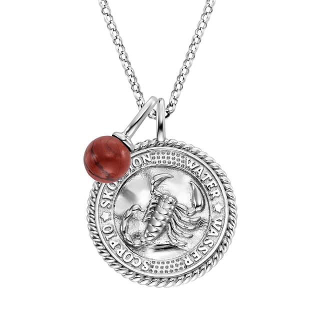Engelsrufer Damen Halskette aus Sterling Silber und Sternzeichen Skorpion Anhänger - besetzt mit 5 Zirkonia Steinen und einem Roter jaspis Stein Anhänger - Länge: 50cm