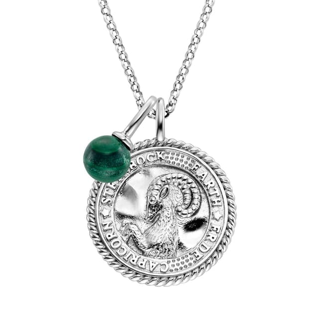 Engelsrufer Damen Halskette aus Sterling Silber und Sternzeichen Steinbock Anhänger - besetzt mit 4 Zirkonia Steinen und einem grünen Malachit Stein Anhänger - Länge: 50cm