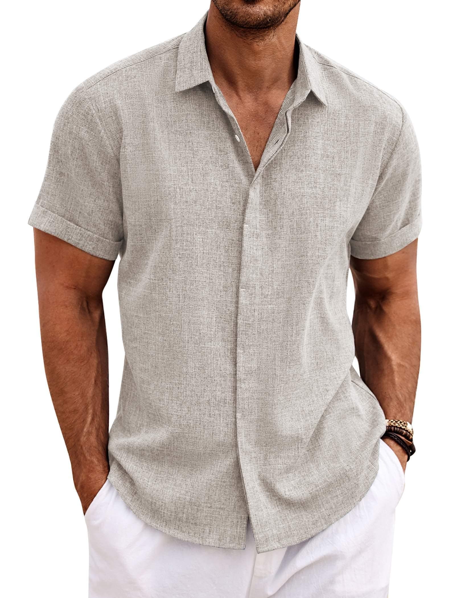 COOFANDY Leinenhemd Herren Kurzarm Hemd Button Down Regular Fit Freizeithemden Sommer Strand Leinen Shirt S Champagnerfarbe