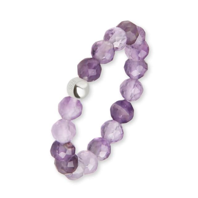 GD GOOD.designs Anti Stress Ring aus Naturstein Perlen für Damen - Elastische Anxiety Rings - Fidget Ringe I Ringgröße 52-60 Amethyst