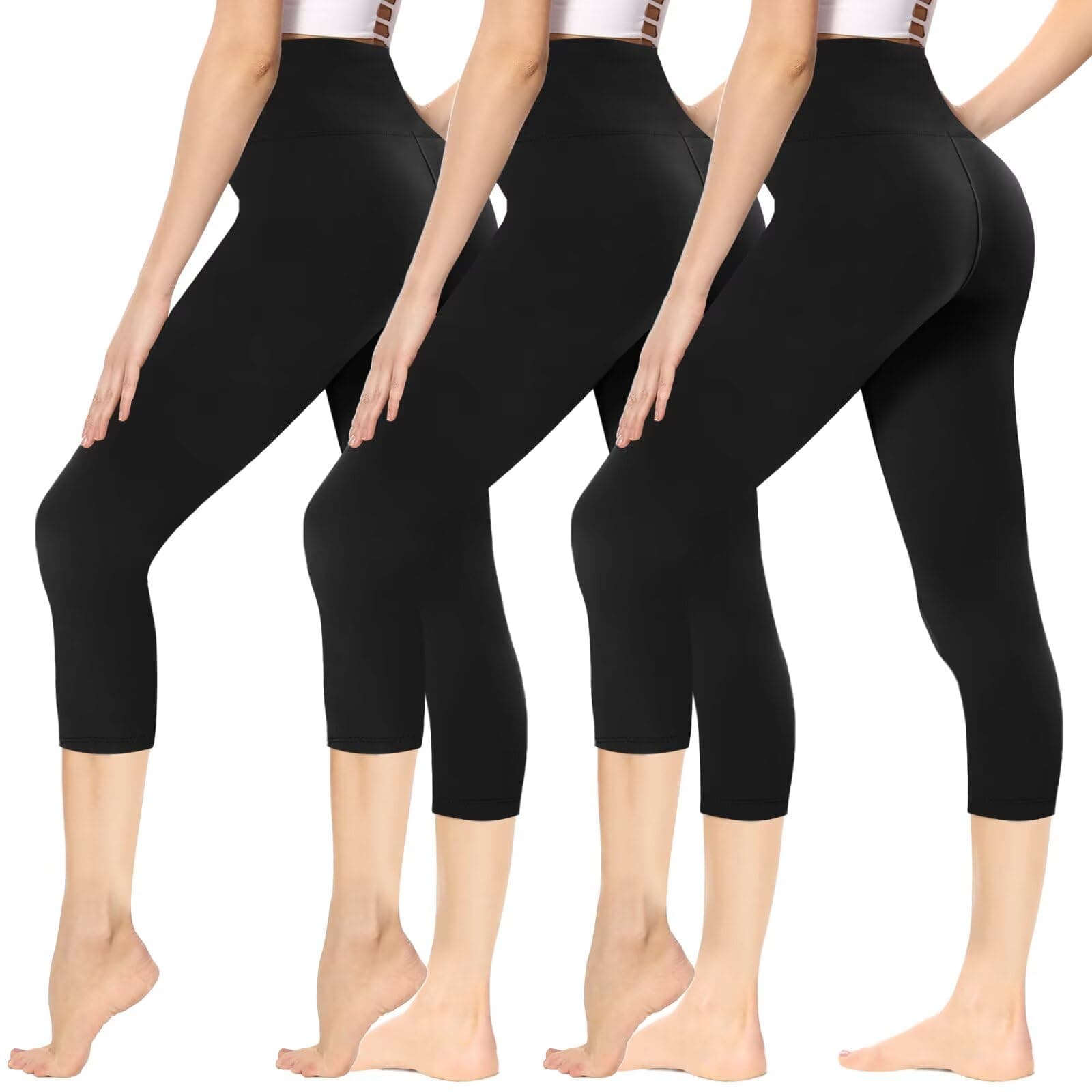 Gayhay Leggings Damen 3/4 Capri für Sport, 7/8 Sporthose High Waist Caprihose Blickdicht Leggins für Gym Yoga S-M Schwarz*3