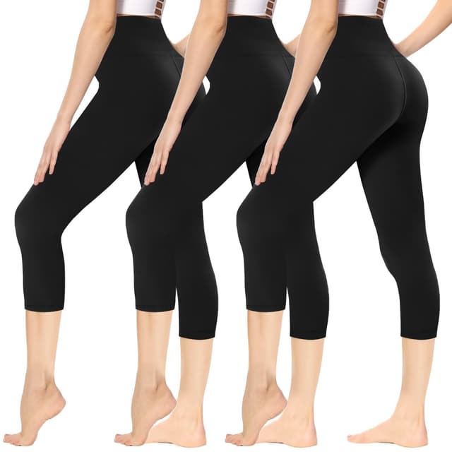 Gayhay Leggings Damen 3/4 Capri für Sport, 7/8 Sporthose High Waist Caprihose Blickdicht Leggins für Gym Yoga S-M Schwarz*3