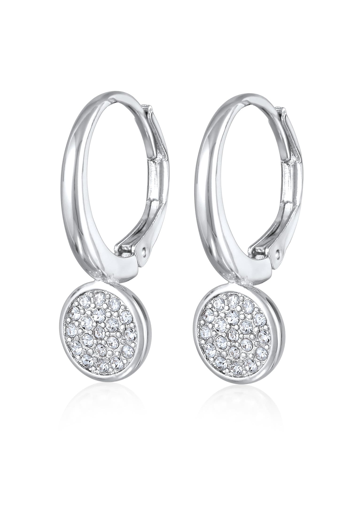 Ohrringe Damen Ohrhänger mit Plättchen Anhänger Elegant Messing in Silberfarben mit Kristalle für Frauen, Mädchen, Mama Höhe 23mm, Breite 9mm