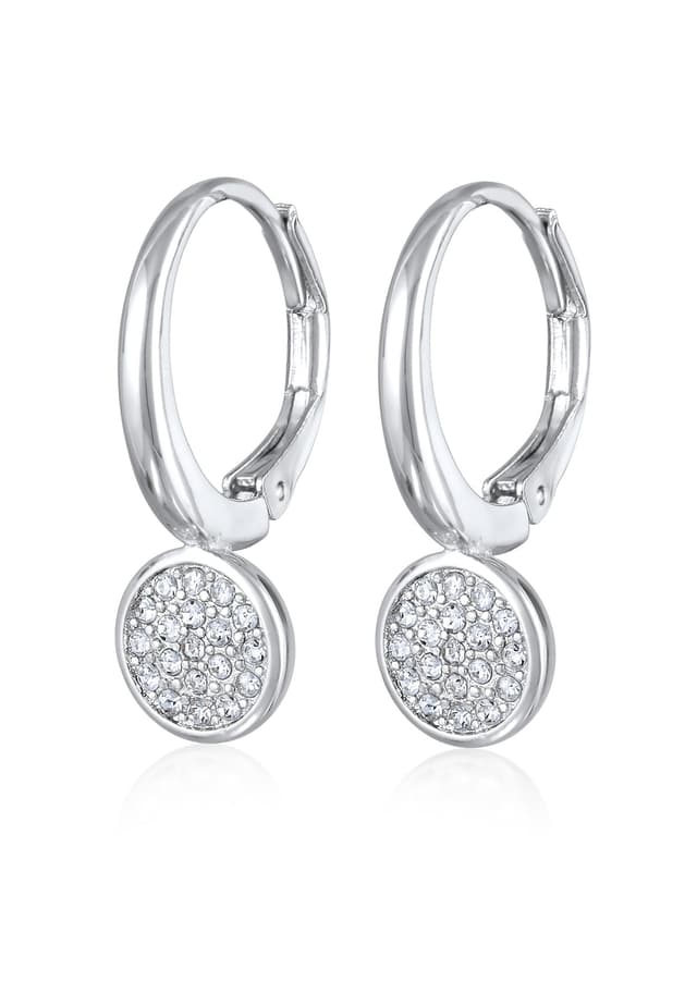 Ohrringe Damen Ohrhänger mit Plättchen Anhänger Elegant Messing in Silberfarben mit Kristalle für Frauen, Mädchen, Mama Höhe 23mm, Breite 9mm