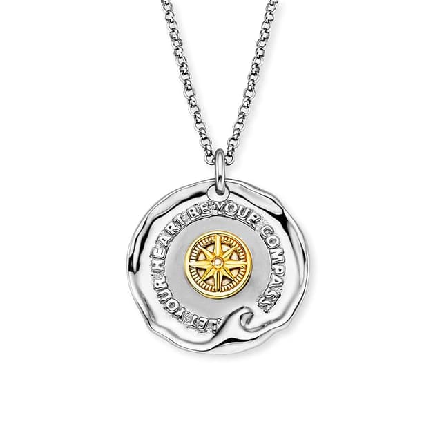 Engelsrufer Damen Halskette Aloha aus Sterling Silber mit rundem Bicolor Anhänger - Karabinerverschluss - in drei Längen verstellbar - nickelfrei