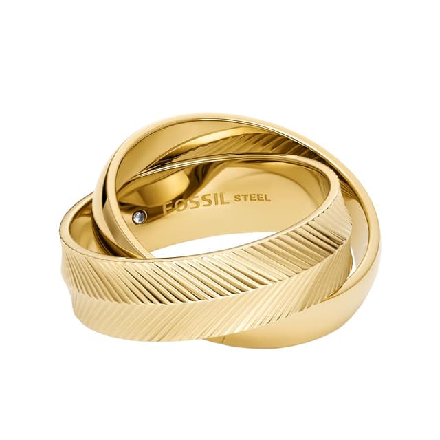 Fossil Damenring Harlow Interlocking Links Edelstahl goldfarben, JF048067108