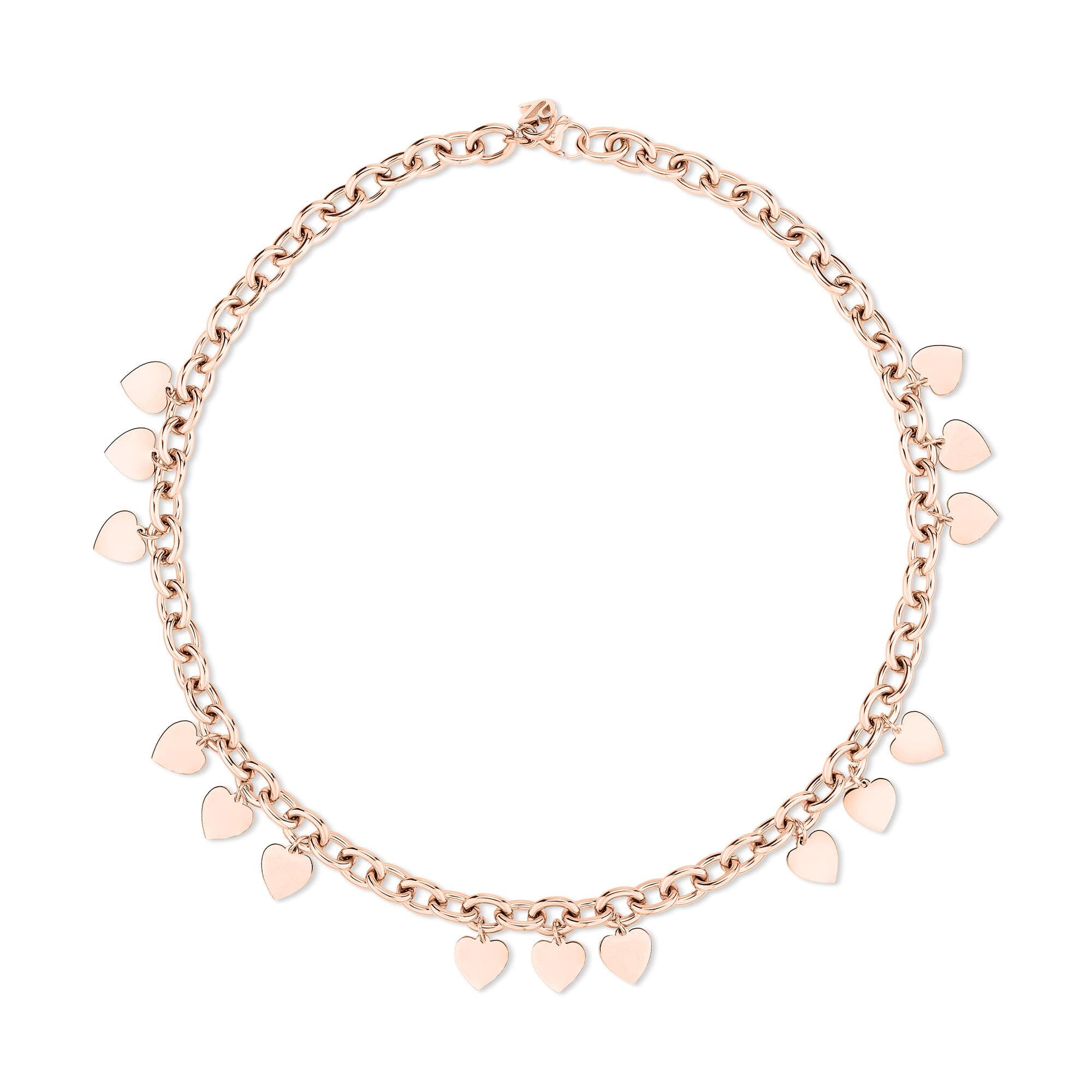 Echtzeit Halskette mit mehreren Herzanhgängern aus Edelstahl - 45cm lang - Endless Love mit grober Gliederkette Roségold