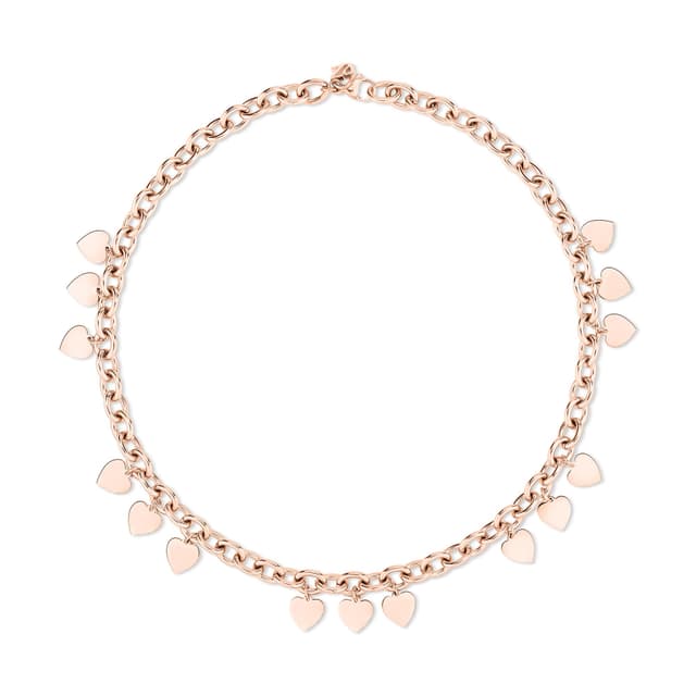 Echtzeit Halskette mit mehreren Herzanhgängern aus Edelstahl - 45cm lang - Endless Love mit grober Gliederkette Roségold