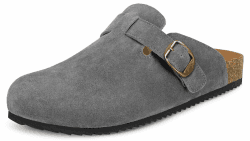 Intini Clogs Damen Herren Hausschuhe mit Fußbett Leder Pantoletten Gartenschuhe Geschlossene Bequeme Sommer Sandalen Latschen 36-48 47 EU Grau