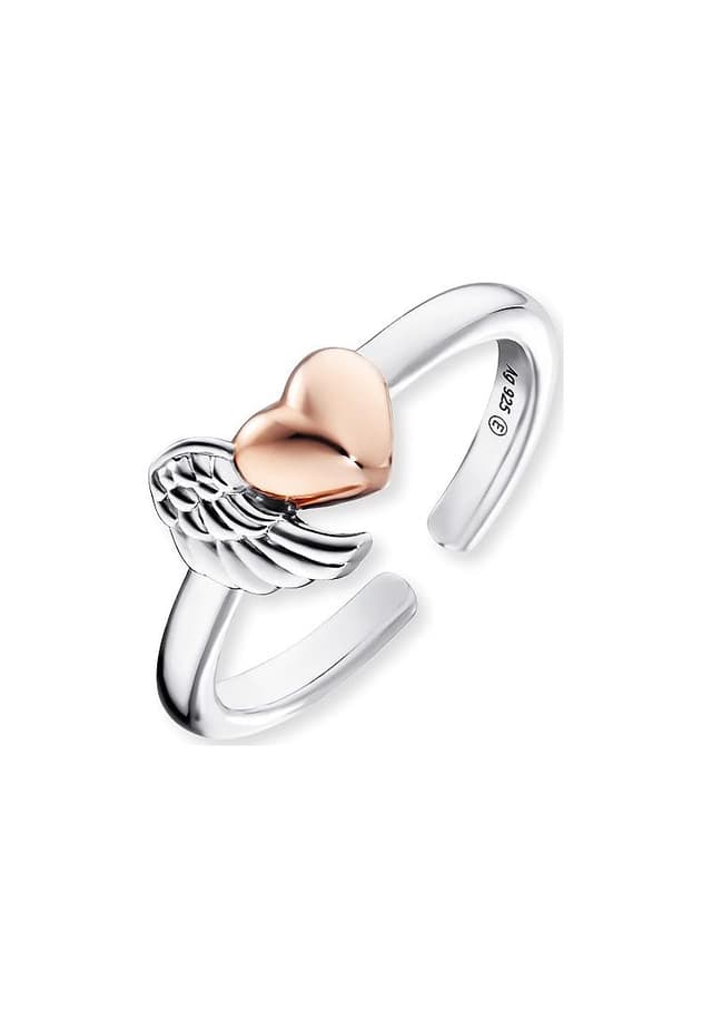 Engelsrufer Damen Ring aus Sterling Silber mit Flügel und Herz - größenverstellbar - nickelfrei roségold