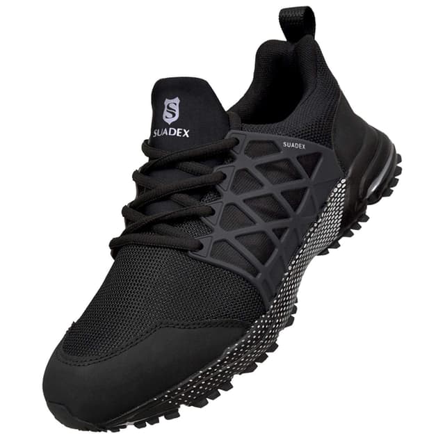SUADEX Sicherheitsschuhe Arbeitsschuhe Herren Damen Atmungsaktiv Arbeitsschutzschuhe Stahlkappenschuhe Leicht mit Stahlkappe Schwarz 37-48 EU 46 EU 0 Schwarz