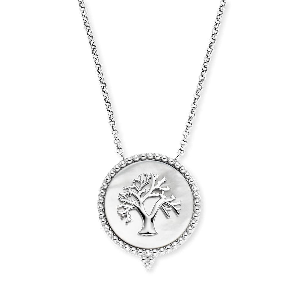 Engelsrufer Damen Halskette aus Sterling Silber in Silber mit Lebensbaum Medallion auf weissem Perlmutt, Karabinerverschluss, nickelfrei, Größe: 42+4+4 cm, ERN-LILTREE-PE