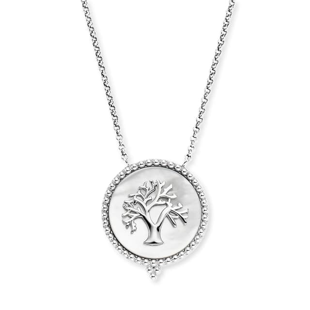 Engelsrufer Damen Halskette aus Sterling Silber in Silber mit Lebensbaum Medallion auf weissem Perlmutt, Karabinerverschluss, nickelfrei, Größe: 42+4+4 cm, ERN-LILTREE-PE